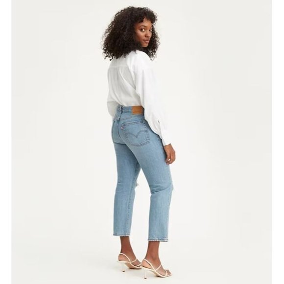 Levi's Womens 31 Blue Medium Wash Denim Distressed Wedgie Fit Straight Jeans - Picture 11 of 11